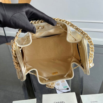 CHANEL 25S HOBO BAG 30 IN LIGHT GOLD METALLIC CAVIAR