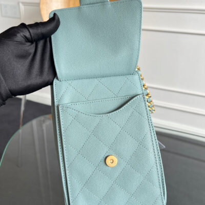 CHANEL 25S HOBO BAG 30 IN SOFT TEAL BLUE CAVIAR WITH GOLD HARDWARE