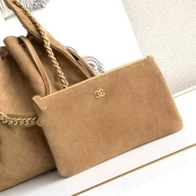CHANEL 25S HOBO BAG 40 IN BROWN SUEDE WITH GOLD HARDWARE