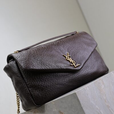 YSL 25S CALYPSO GM 38 IN DARK CHOCOLATE CALFSKIN GOLD HARDWARE