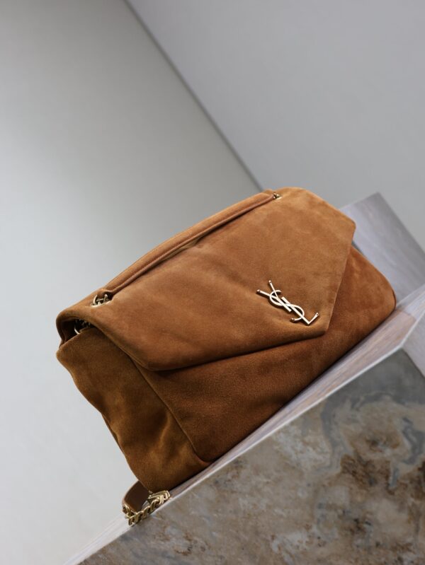 YSL 25S CALYPSO GM 38 IN DARK CARAMEL SUEDE GOLD HARDWARE