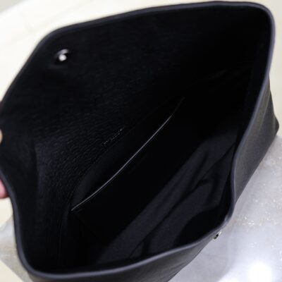 YSL 25S CASSANDRE LARGE ENVELOPE POUCH 29 IN BLACK CALFSKIN GRAY HARDWARE