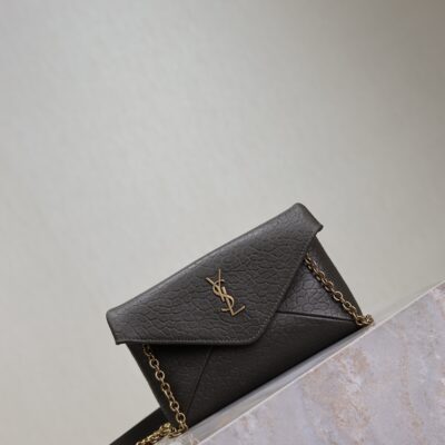 YSL 25S CALYPSO MINI 19 IN CHARCOAL GRAY LAMBSKIN GOLD HARDWARE