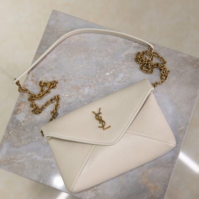 YSL 25S CALYPSO MINI 19 IN BLANC VINTAGE LAMBSKIN GOLD HARDWARE
