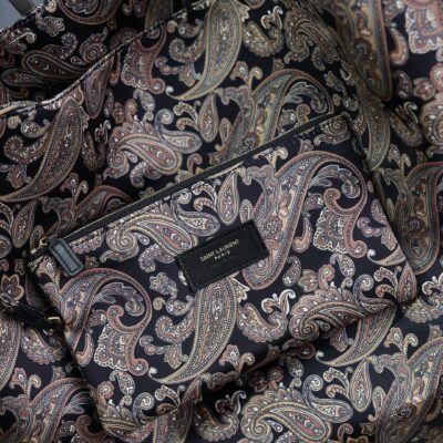 YSL 25S AMALIA 50 IN NAVY MULTICOLOR  SILK TWILL GOLD HARDWARE