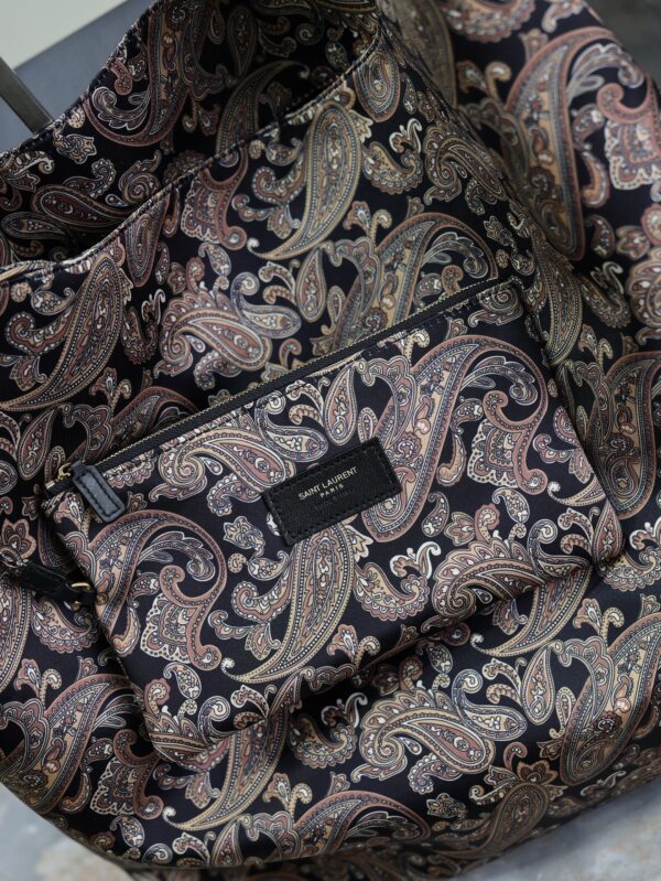 YSL 25S AMALIA 50 IN NAVY MULTICOLOR  SILK TWILL GOLD HARDWARE