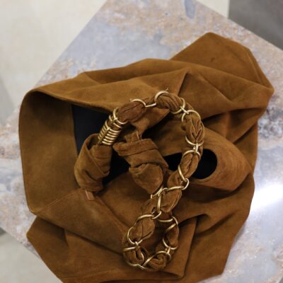 YSL 25S AMALIA 50 IN DARK CARAMEL SUEDE GOLD HARDWARE
