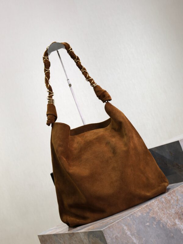 YSL 25S AMALIA 50 IN DARK CARAMEL SUEDE GOLD HARDWARE