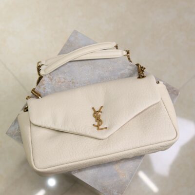 YSL 25S CALYPSO 30 IN IVORY GRAINED CALFSKIN GOLD HARDWARE