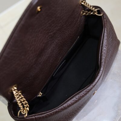 YSL 25S CALYPSO 30 IN DARK CHOCOLATE GRAINED CALFSKIN GOLD HARDWARE