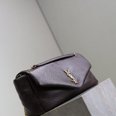 YSL 25S CALYPSO 30 IN DARK CHOCOLATE GRAINED CALFSKIN GOLD HARDWARE
