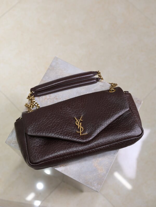 YSL 25S CALYPSO 30 IN DARK CHOCOLATE GRAINED CALFSKIN GOLD HARDWARE