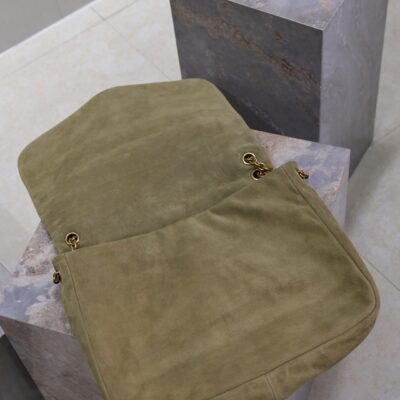 YSL 25S LARGE JAMIE 43 IN MUTED KHAKI SUEDE GOLD HARDWARE