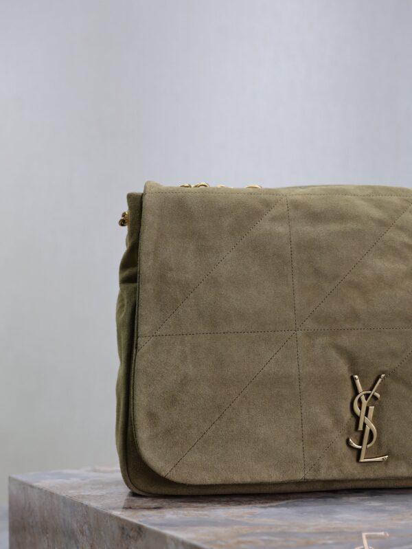 YSL 25S LARGE JAMIE 43 IN MUTED KHAKI SUEDE GOLD HARDWARE
