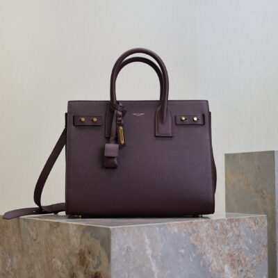 YSL 25S SAC DE JOUR GM 32 IN ROUGE CABERNET SUPPLE GRAINED CALFSKIN