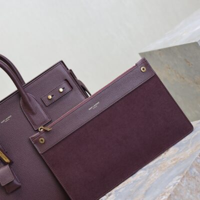 YSL 25S SAC DE JOUR GM 32 IN ROUGE CABERNET SUPPLE GRAINED CALFSKIN
