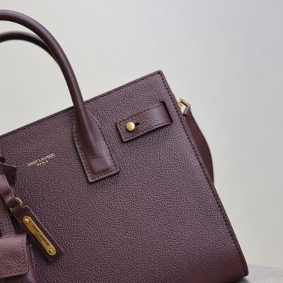 YSL 25S SAC DE JOUR MM 26 IN ROUGE CABERNET SUPPLE GRAINED CALFSKIN