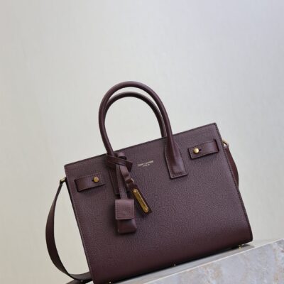 YSL 25S SAC DE JOUR MM 26 IN ROUGE CABERNET SUPPLE GRAINED CALFSKIN