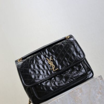 YSL 25S NIKI GM BAG 32 IN BLACK GLOSSY CALFSKIN GOLD HARDWARE