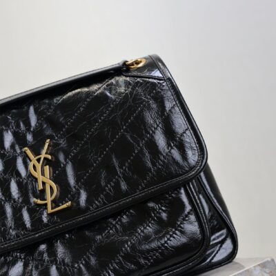 YSL 25S NIKI GM BAG 32 IN BLACK GLOSSY CALFSKIN GOLD HARDWARE