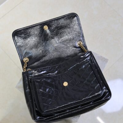 YSL 25S NIKI GM BAG 32 IN BLACK GLOSSY CALFSKIN GOLD HARDWARE