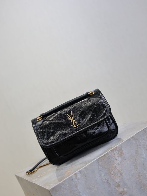 YSL 25S NIKI BAG 18 IN BLACK GLOSSY CALFSKIN GOLD HARDWARE