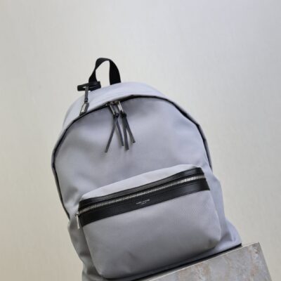 YSL 25S CITY BACKPACK 38 IN SLATE GRAY CANVAS AND CALFSKIN