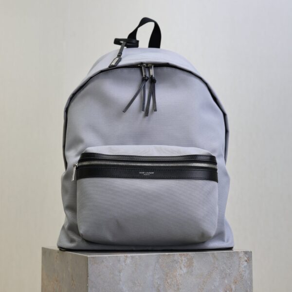 YSL 25S CITY BACKPACK 38 IN SLATE GRAY CANVAS AND CALFSKIN