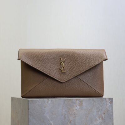 imgHD_f8c0bdc9_20250821_i1755767328622_5708_0_0_jpg YSL 25S CASSANDRE LARGE ENVELOPE POUCH 29 IN DARK TAUPE CALFSKIN GOLD HARDWRE