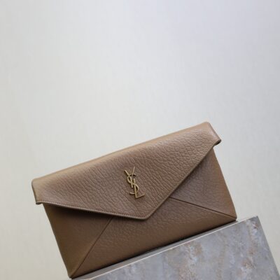 imgHD_f8c0bdc9_20250821_i1755767330701_9244_0_1_jpg YSL 25S CASSANDRE LARGE ENVELOPE POUCH 29 IN DARK TAUPE CALFSKIN GOLD HARDWRE