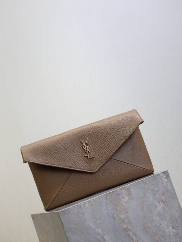 imgHD_f8c0bdc9_20250821_i1755767330701_9244_0_1_jpg YSL 25S CASSANDRE LARGE ENVELOPE POUCH 29 IN DARK TAUPE CALFSKIN GOLD HARDWRE
