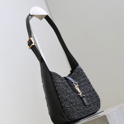 imgHD_f8c0bdc9_20250824_i1756022635225_1993_0_2_jpg YSL 25S LE 5 À 7 SUPPLE SMALL 16 IN BLACK RAFFIA AND LEATHER GOLD HARDWRE