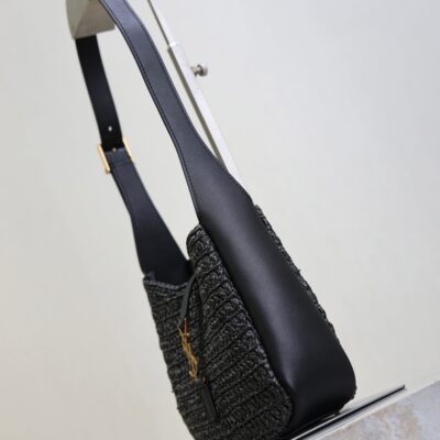 imgHD_f8c0bdc9_20250824_i1756022635225_8262_0_3_jpg YSL 25S LE 5 À 7 SUPPLE SMALL 16 IN BLACK RAFFIA AND LEATHER GOLD HARDWRE