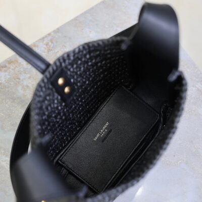imgHD_f8c0bdc9_20250824_i1756022635227_748_0_6_jpg YSL 25S LE 5 À 7 SUPPLE SMALL 16 IN BLACK RAFFIA AND LEATHER GOLD HARDWRE