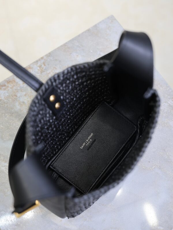 YSL 25S LE 5 À 7 SUPPLE SMALL 16 IN BLACK RAFFIA AND LEATHER GOLD HARDWARE