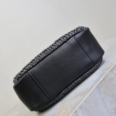YSL 25S LE 5 À 7 SUPPLE SMALL 16 IN BLACK RAFFIA AND LEATHER GOLD HARDWARE