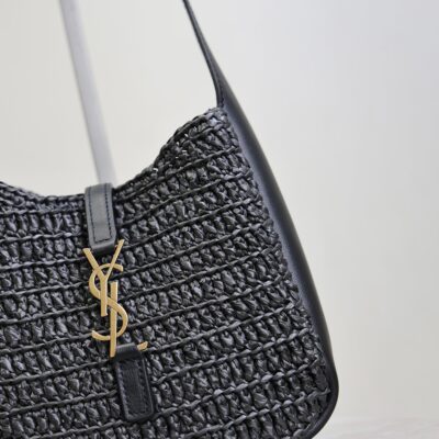 imgHD_f8c0bdc9_20250824_i1756022637140_7809_0_4_jpg YSL 25S LE 5 À 7 SUPPLE SMALL 16 IN BLACK RAFFIA AND LEATHER GOLD HARDWRE