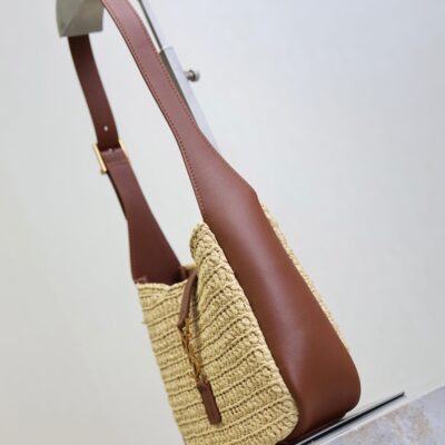 YSL 25S LE 5 À 7 SUPPLE BABY 16 IN RAFFIA AND CALFSKIN GOLD HARDWRE