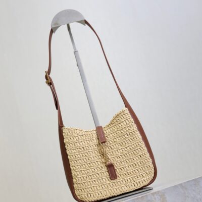 YSL 25S LE 5 À 7 SUPPLE BABY 16 IN RAFFIA AND CALFSKIN GOLD HARDWRE