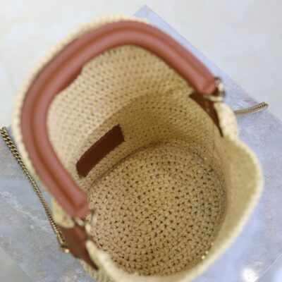 YSL 25S GABY BUCKET BAG 19 IN RAFFIA AND CALFSKIN GOLD HARDWRE
