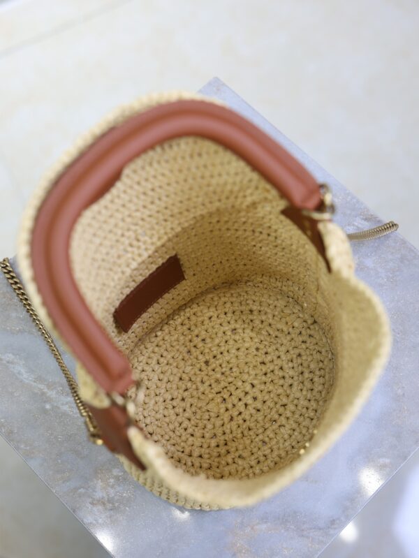 YSL 25S GABY BUCKET BAG 19 IN RAFFIA AND CALFSKIN GOLD HARDWRE