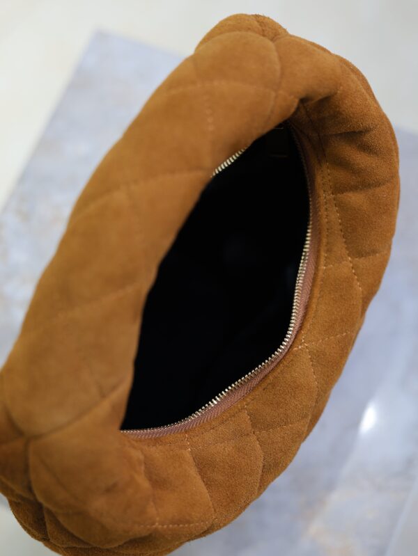 YSL 25S ICARINO MINI 17 IN CARAMEL QUILTED SUEDE GOLD HARDWARE