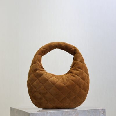 YSL 25S ICARINO MINI 17 IN CARAMEL QUILTED SUEDE GOLD HARDWARE