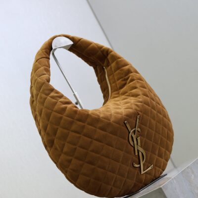 YSL 25S ICARINO 44 IN CARAMEL QUILTED SUEDE GOLD HARDWARE