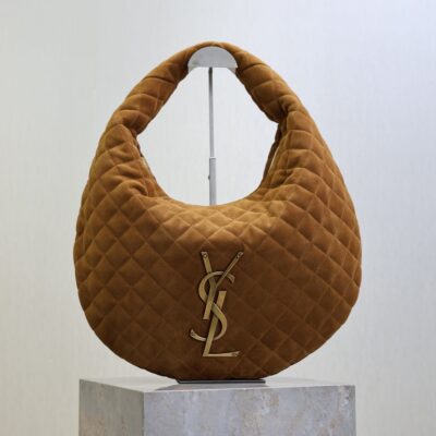 YSL 25S ICARINO 44 IN CARAMEL QUILTED SUEDE GOLD HARDWARE