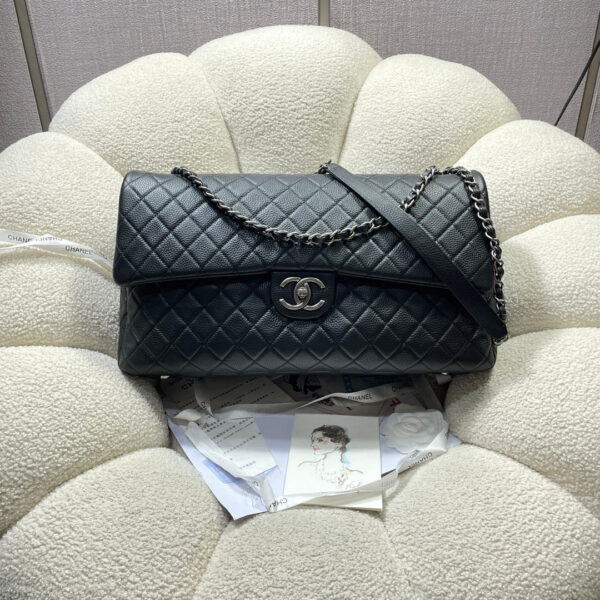 CHANEL 26S FLAP BAG 46 IN BLACK CAVIAR CALFSKIN