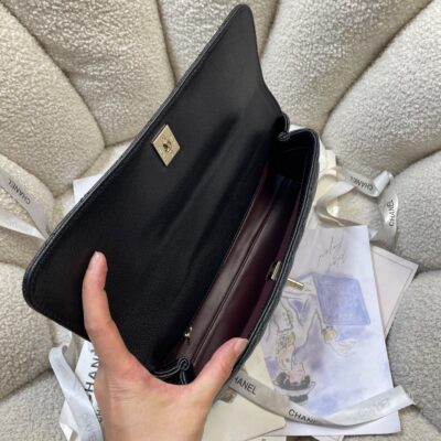 CHANEL 26S COCO HANDLE BAG 32 IN BLACK AND BURGUNDY CAVIAR CALFSKIN