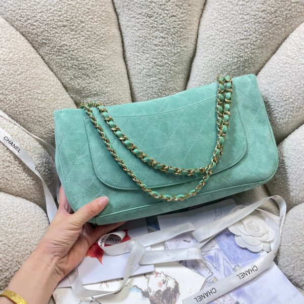 CHANEL 26S CLASSIC FLAP 33 IN MINT GREEN SUEDE