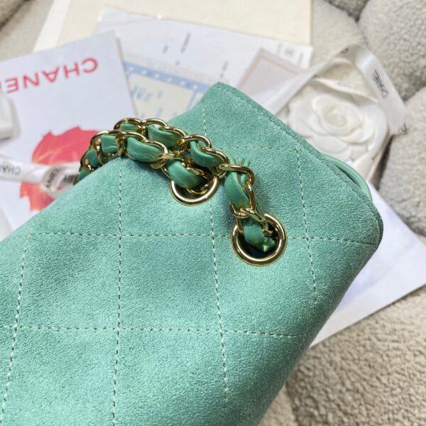CHANEL 26S CLASSIC FLAP 33 IN MINT GREEN SUEDE