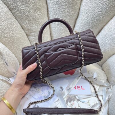 CHANEL 26S COCO HANDLE BAG 32 IN BURGUNDY RED GRAINED CALFSKIN GOLD HARDWARE